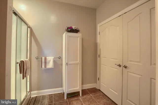 a bathroom with a shower and a sink