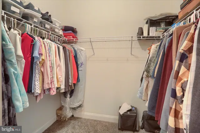 a view of walk in closet with clothes