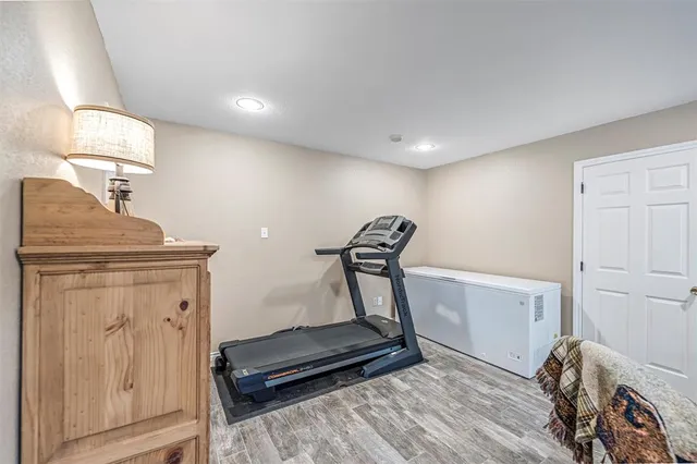 a view of a room with gym equipment