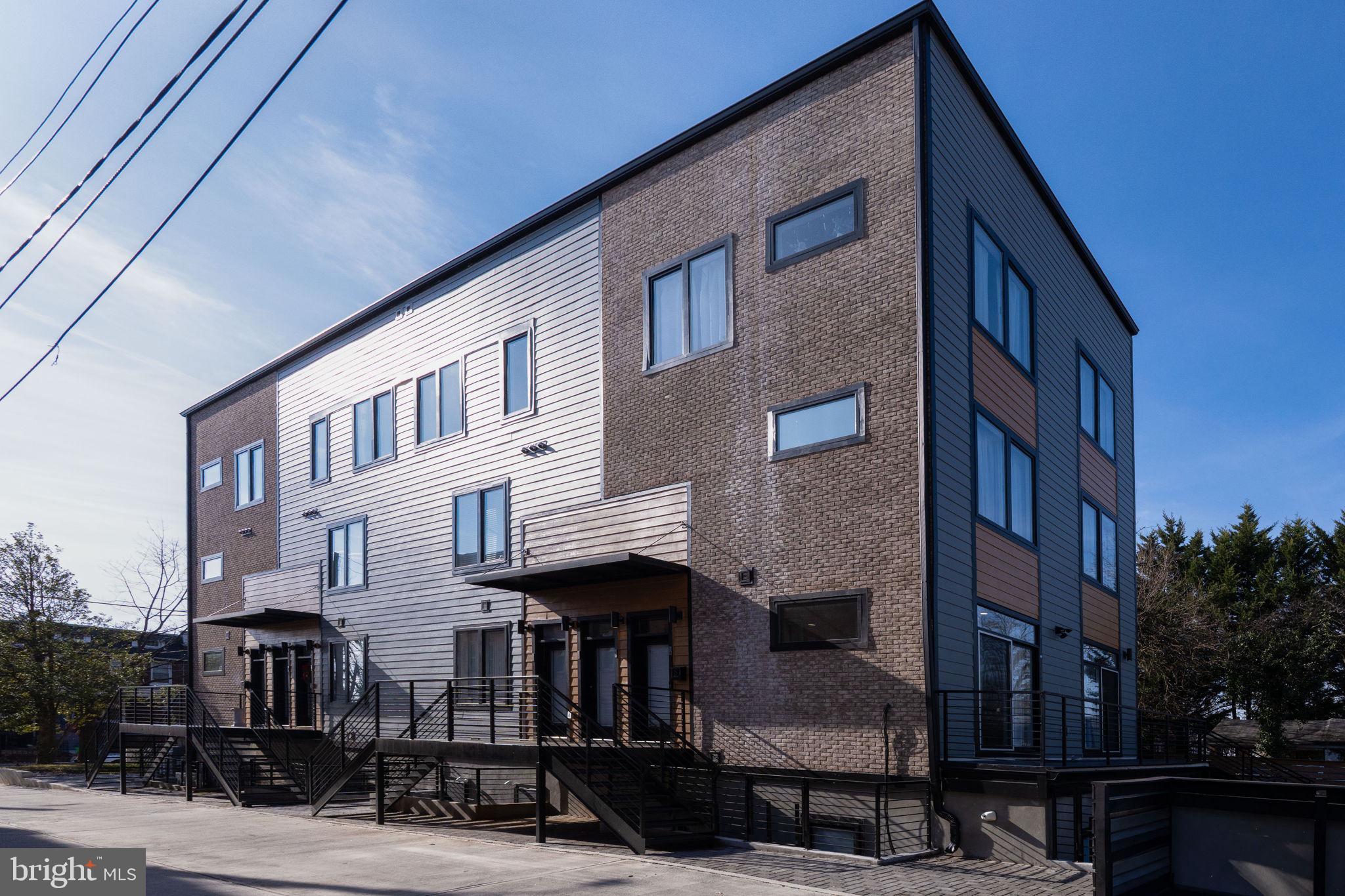 a front view of a building with street