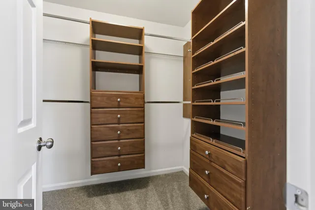 a view of walk in closet with empty racks