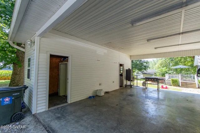 an outdoor view with patio