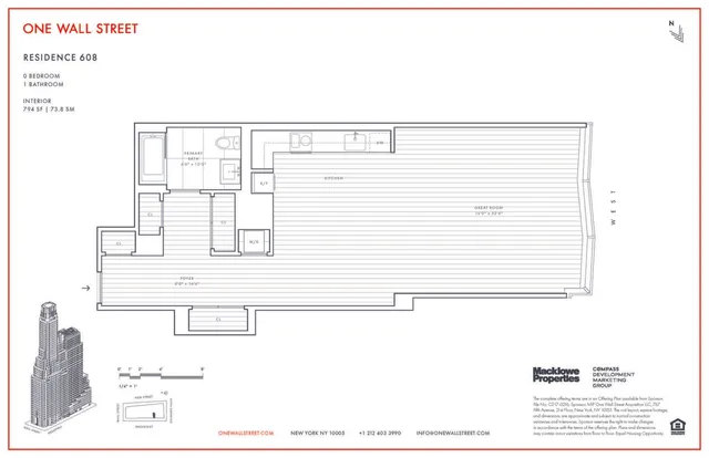 $7,500 | 1 Wall Street, Unit 608 | Financial District