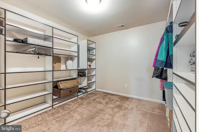 a view of walk in closet with empty racks