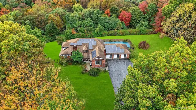 an aerial view of a house