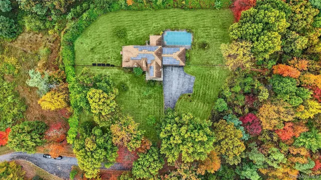 a garden view with a bench