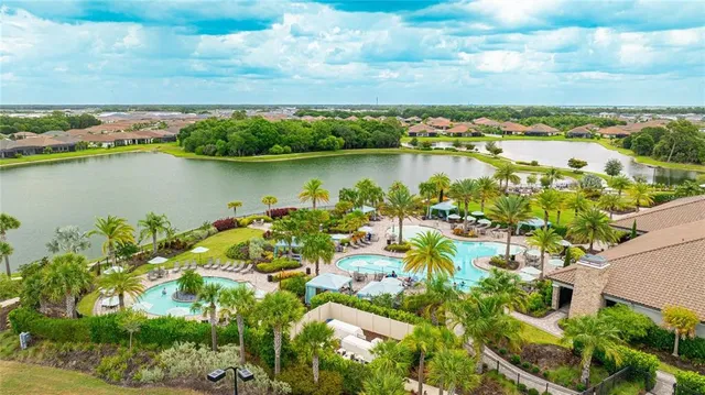 a view of a lake with a city