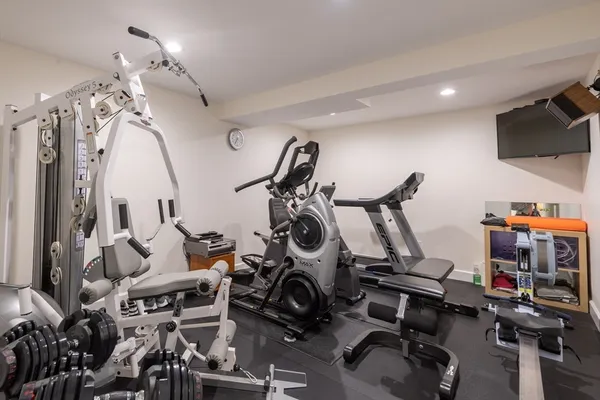 a view of a room with gym equipment