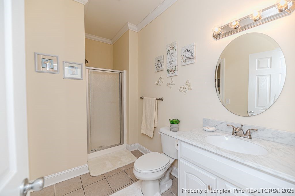 4635 Farrell Road Sanford, NC 27330 - Photo 20 of 30 a bathroom with a granite countertop sink a toilet and a mirror