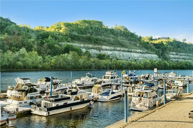 a view of a lake with boats