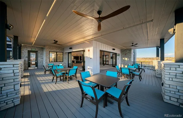 a view of a chairs and tables in a building