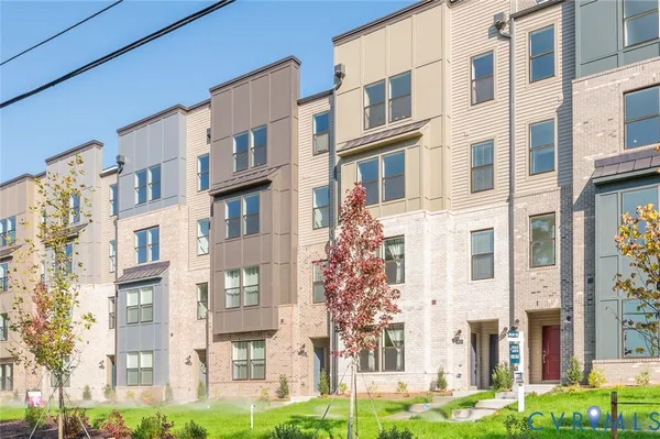 a front view of a multi story building