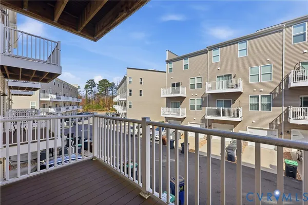 a view of a building from a balcony