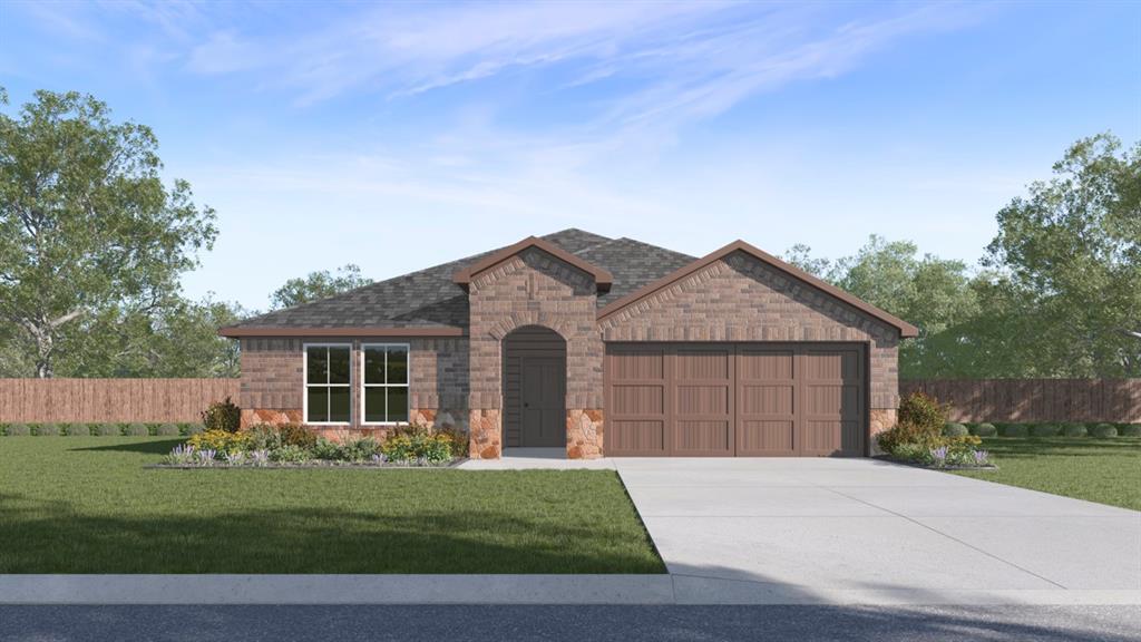 1671 Mantle Road Crandall, TX 75114 - Photo 1 of 24 Single-story residence featuring a brick and stone facade, arched entry, and an attached two-car garage