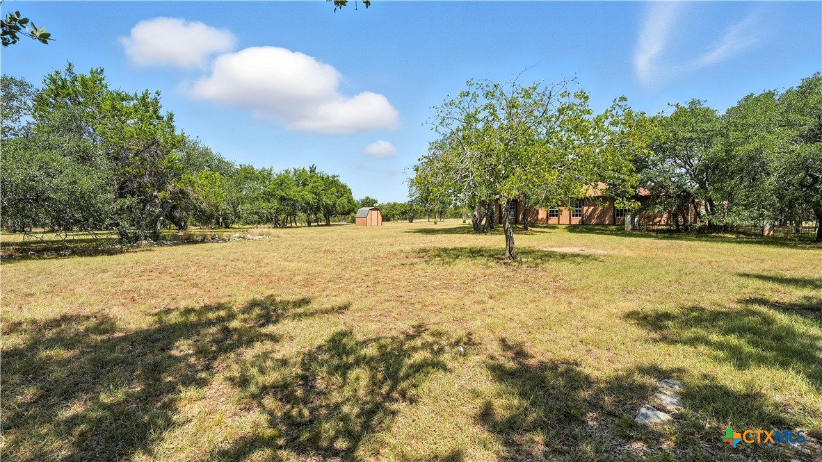 220 Lanier Ranch Road Driftwood, TX 78619 - Photo 40 of 48 a backyard of a house with lots of green space and lake view