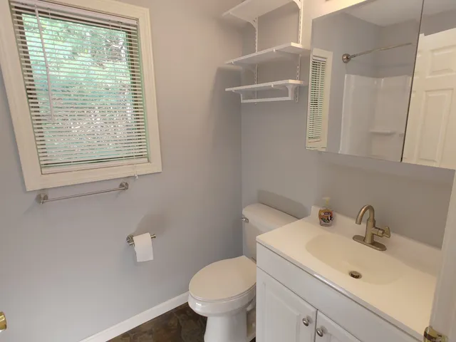 a bathroom with a bathtub