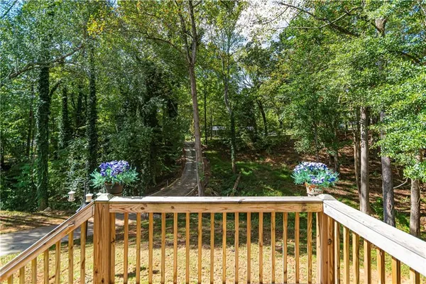 a view of a balcony with mountain view