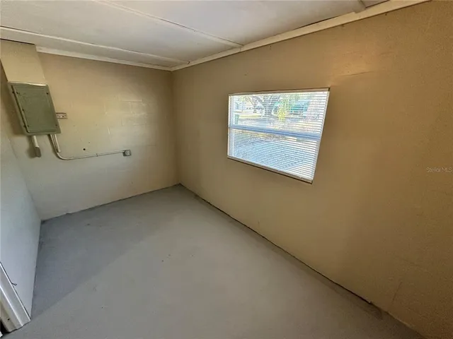 a view of a small space with window