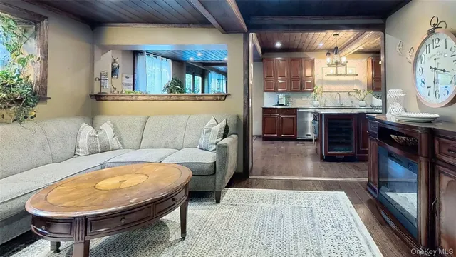 a view of a kitchen with dining area