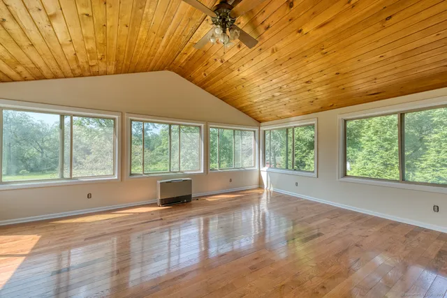 a living room with a large window
