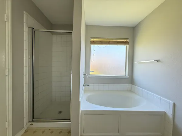 a bathroom with a bathtub