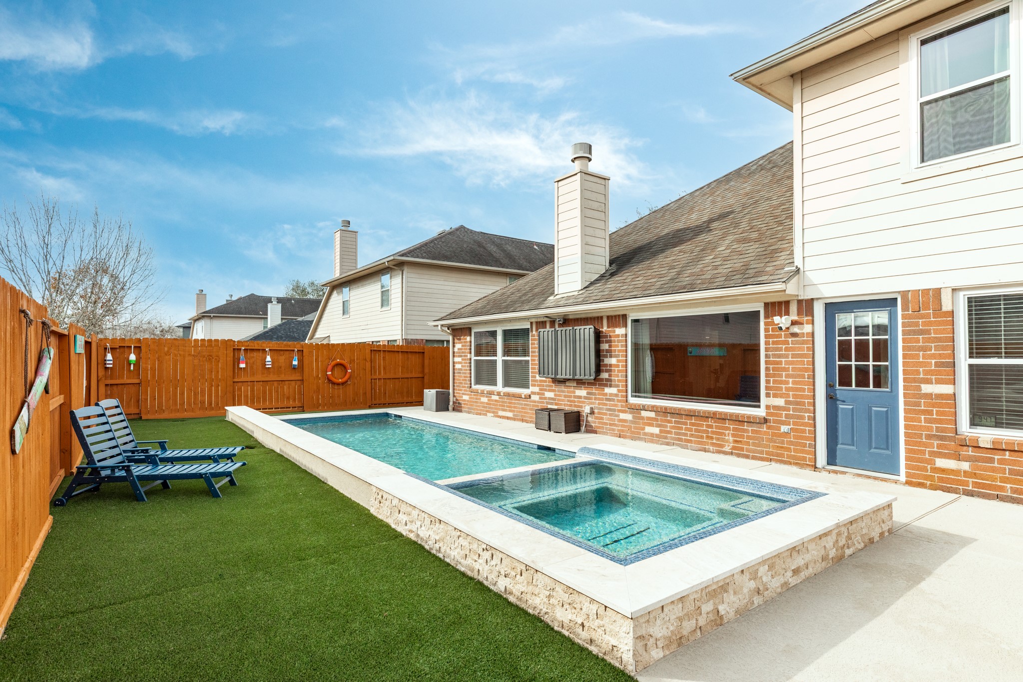 4113 Merlet Drive Pearland, TX 77584 - Photo 27 of 36 Your very own backyard oasis, only 1 year old, 5 ft deep hot tub holds 8 people.