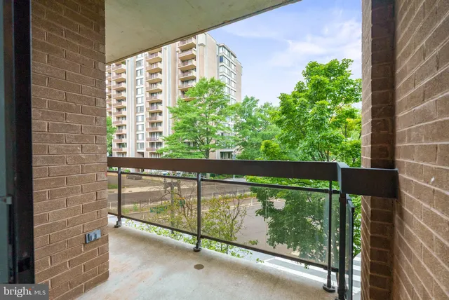a view of a building from a balcony
