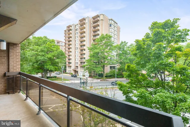a view of a building from a balcony