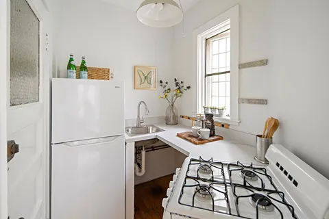 a bathroom with a sink a potted plant and a window