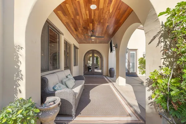 a aerial view of a house with a yard
