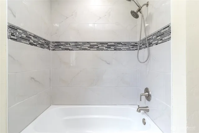 a bathroom with a shower and a bathtub