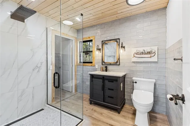 a bathroom with a toilet a sink and mirror