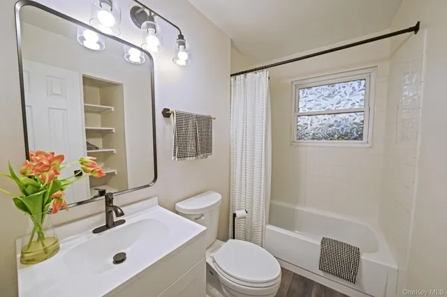 a bathroom with a sink mirror vanity and toilet