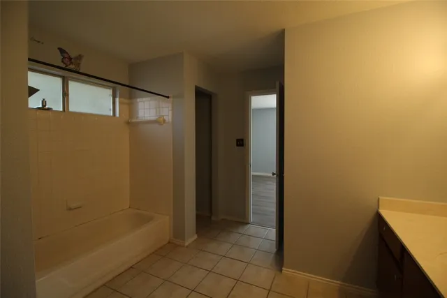 a bathroom with a bathtub