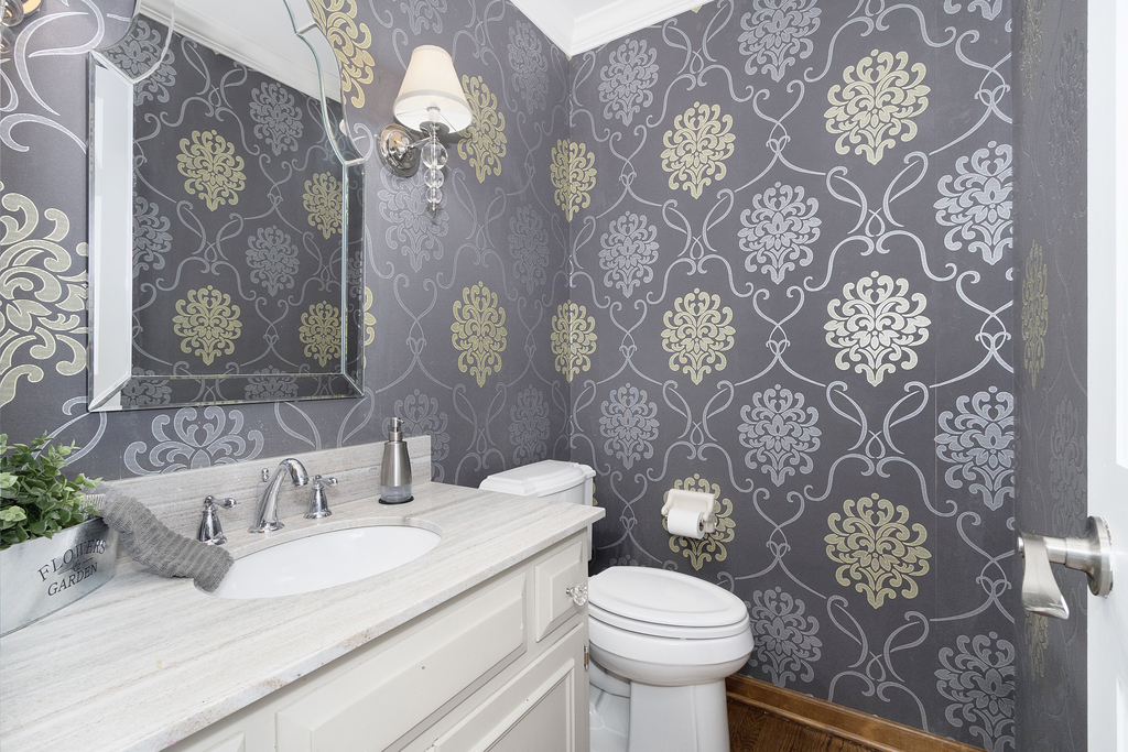 1712 Mundelein Road Naperville, IL 60565 - Photo 19 of 42 a bathroom with a granite countertop toilet sink and mirror