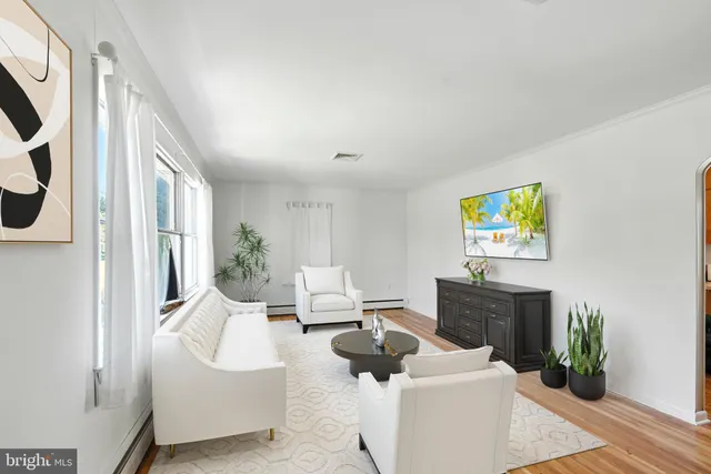 a living room with furniture potted plant and window