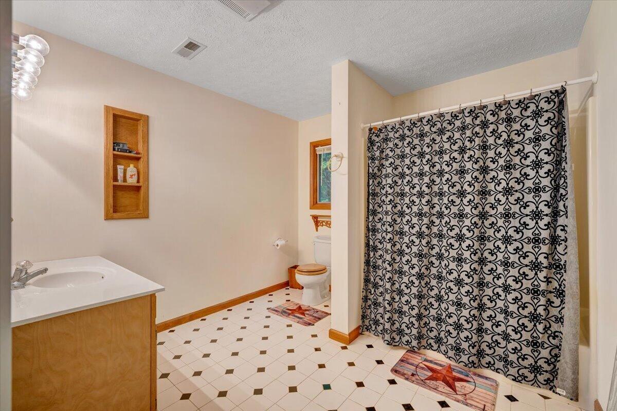 290 Silver Shadow Road Hardy, VA 24101 - Photo 38 of 62 a bathroom with a black shower curtain