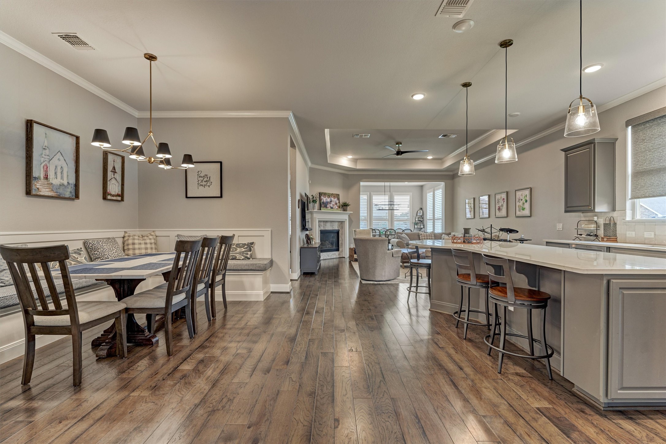 108 Wild Wick Way Spring, TX 77382 - Photo 12 of 44 The Wide Open Space Is Perfect For Entertaining! Note the Updated Light Fixtures And The Ample Dining Space.