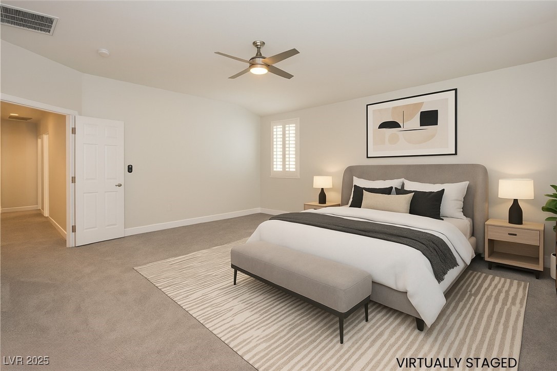 971 Huntington Cove Parkway Las Vegas, NV 89178 - Photo 39 of 55 Bedroom featuring carpet flooring and ceiling fan