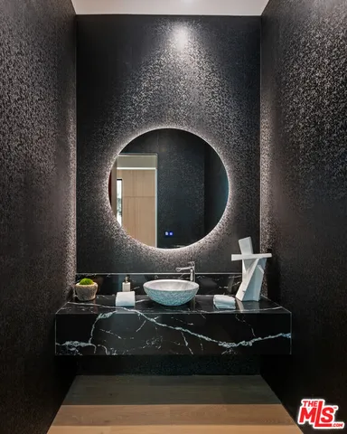 a living room with a lamp