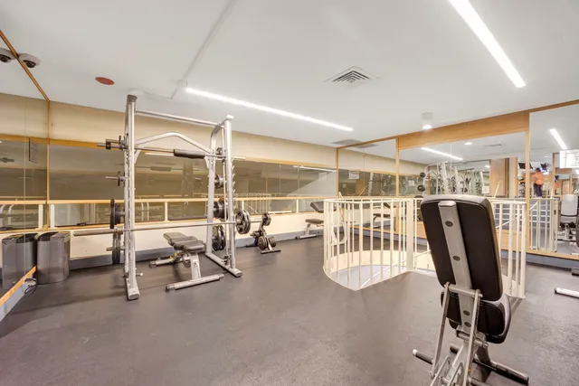 a view of a room with gym equipment