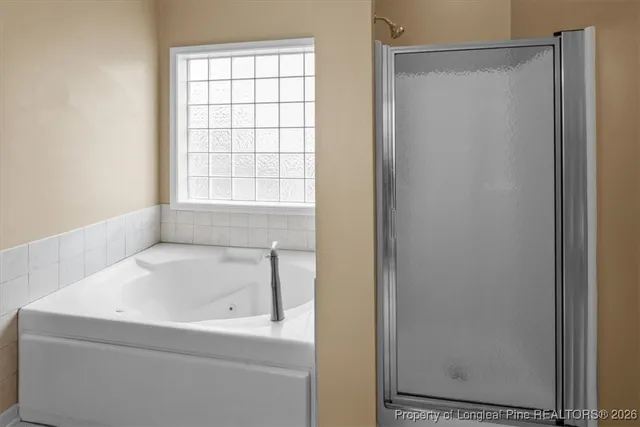 a bathroom with a bathtub