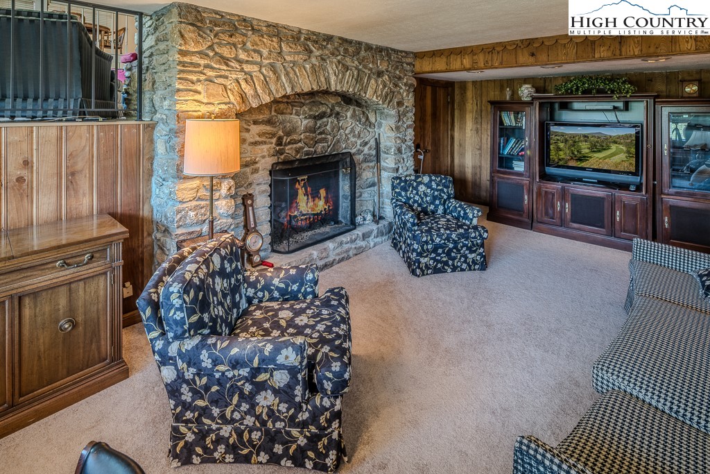 122 Hornbeam Road Boone, NC 28607 - Photo 5 of 28 a living room with furniture a flat screen tv and a fireplace