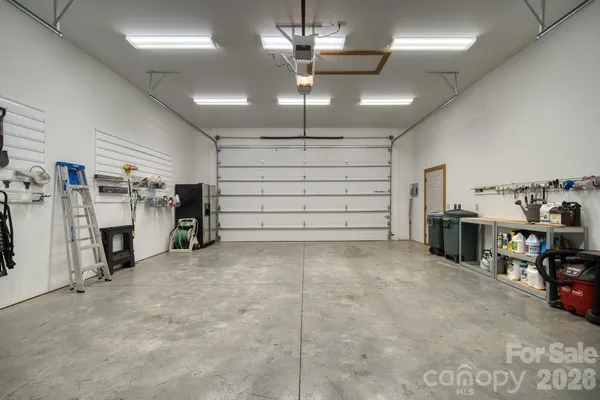 a view of a garage with furniture