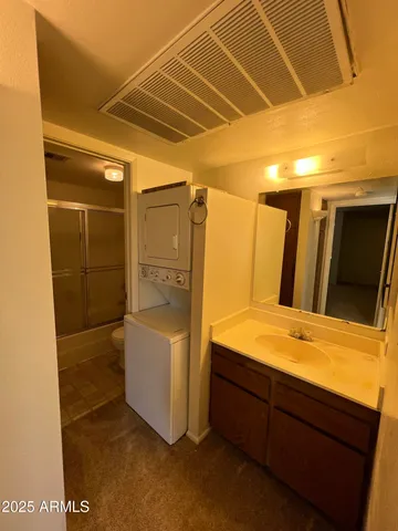 a bathroom with a shower and a sink