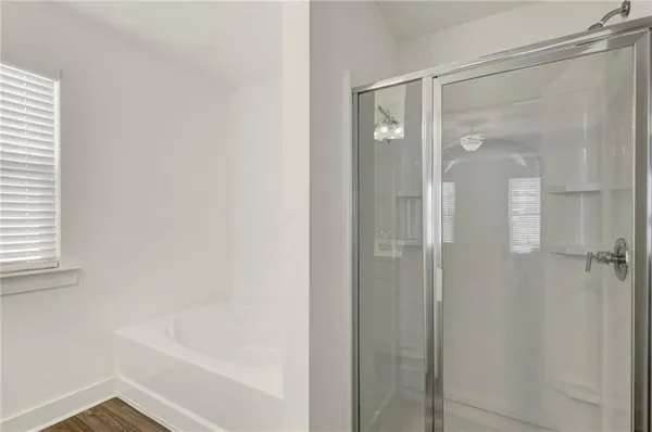 a bathroom with a bathtub