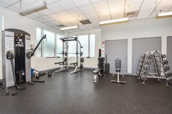 a view of a room with gym equipment