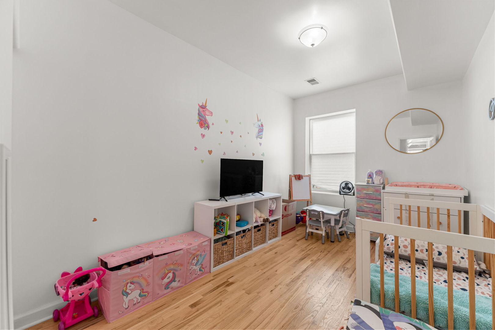 6722 South Ridgeland Avenue, Unit 3S Chicago, IL 60649 - Photo 8 of 17 a living room with furniture and a flat screen tv