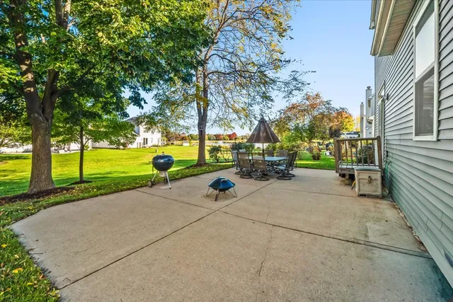 a view of a park with large trees