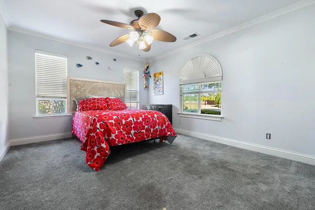 a bedroom with a bed window and dresser
